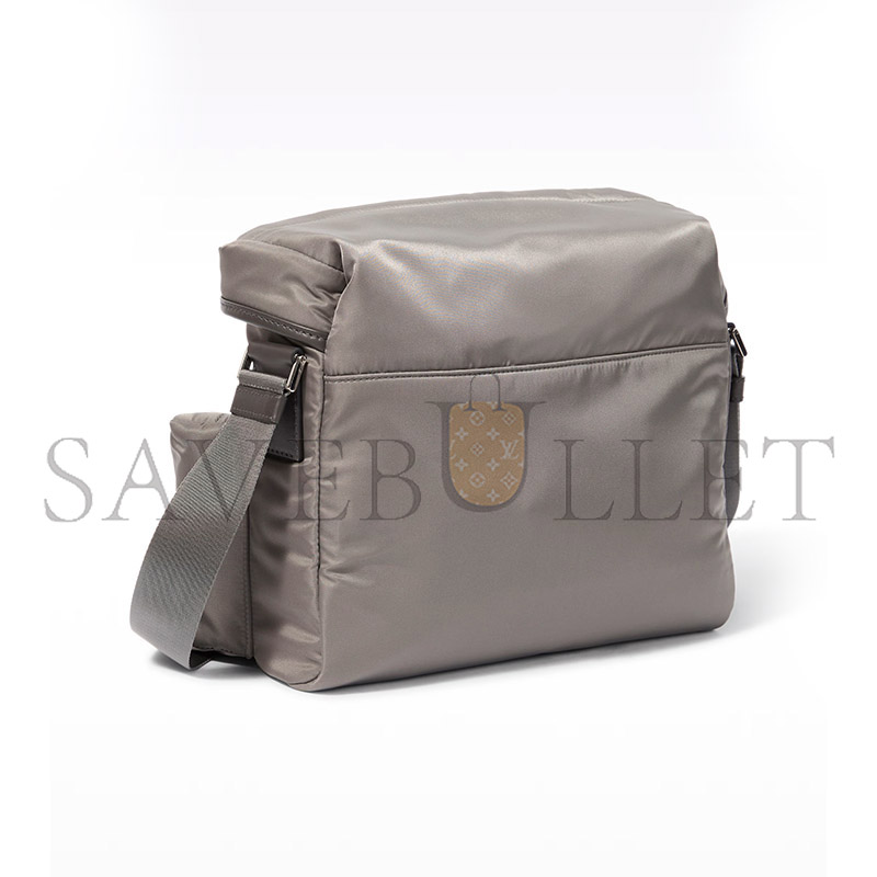 Pra*a iron gray re-nylon and leather shoulder bag 2vd062 (29*23*15cm)